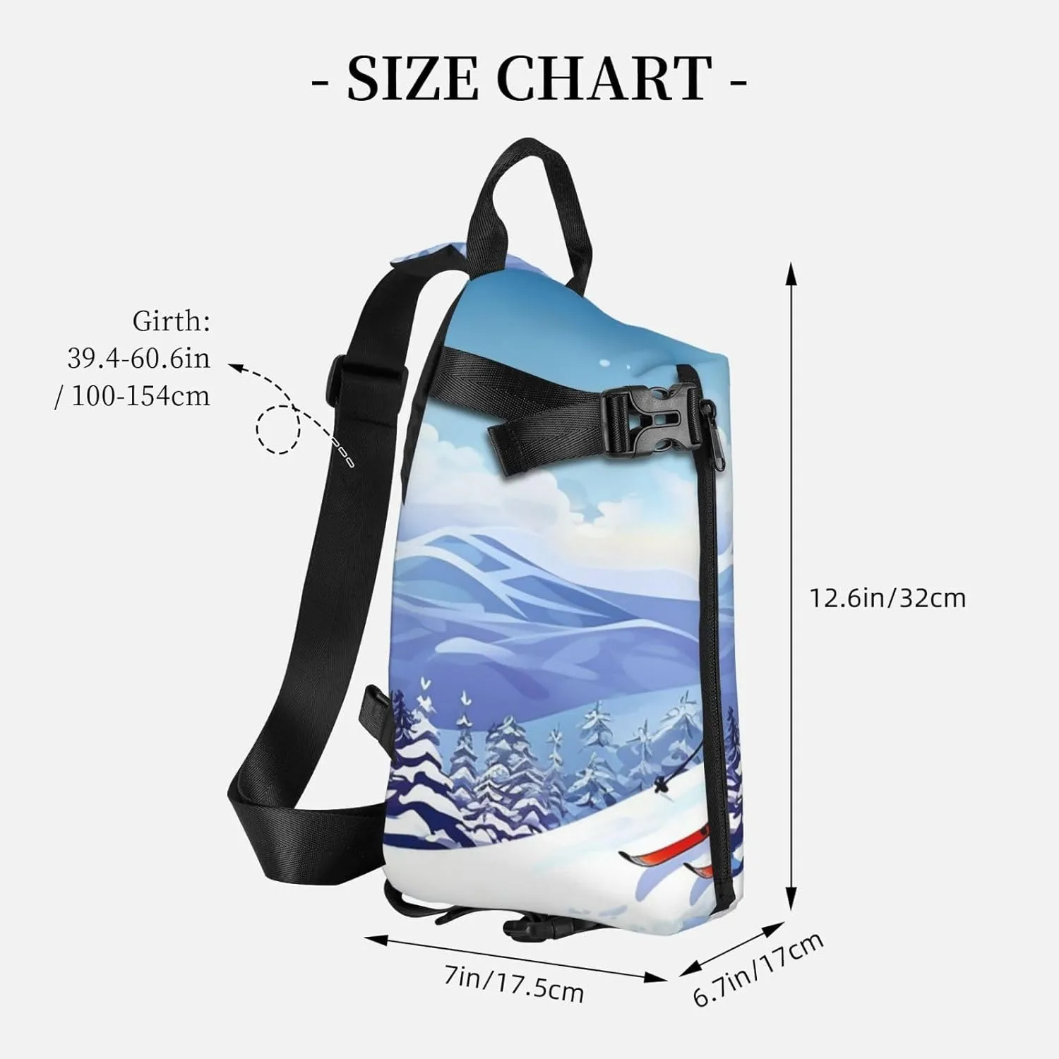 Sling Bag for Women Men Shoulder Bag Winter X-mas Chest Bag Travel Fanny Pack Lightweight Casual Daypack, Winter Skiing, One Size