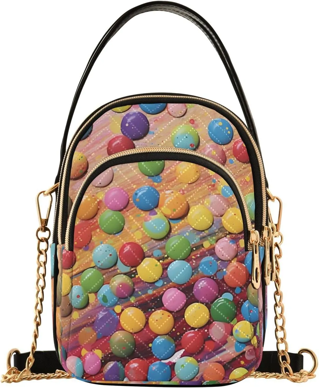 Sling Bag for Women Pigment Bean Print, Fashion Crossbody Handbags Purse with Chain Strap Top handle 5.91×3.15×8.27 Inches