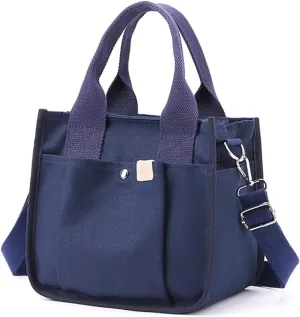 Small Canvas Tote Bag with Zipper, Canvas Multi-Pocket Crossbody Bag Purse Top Handle Satchel Handbags