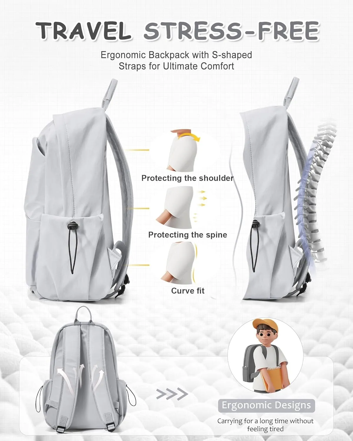 Small Grey Backpack for School Women Girls, Waterproof Bookbag Cute High School Back Pack for Men Teen Boys, Lightweight Travel College Backpack Mochilas Escolares para Casual Daypack Rucksack