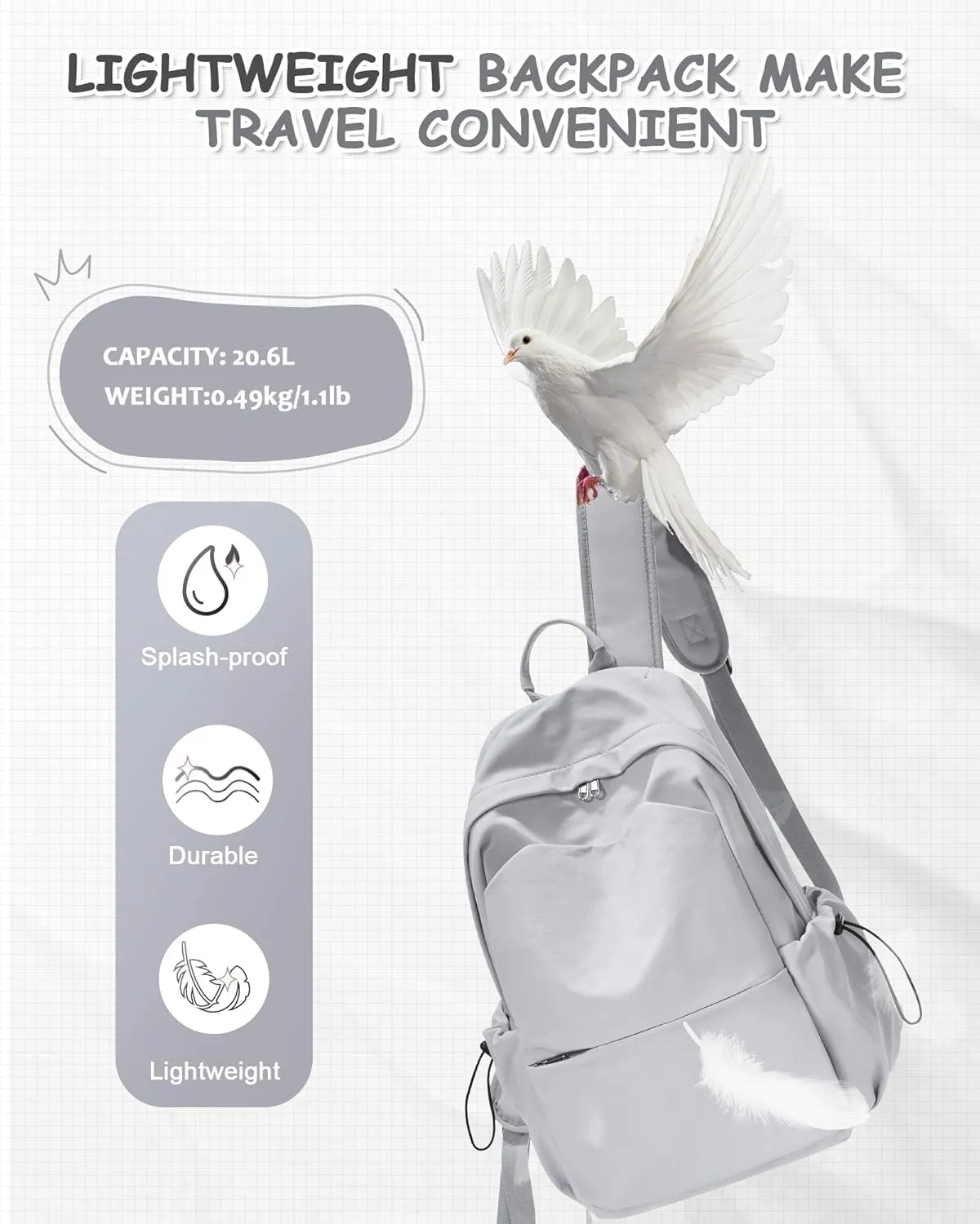 Small Grey Backpack for School Women Girls, Waterproof Bookbag Cute High School Back Pack for Men Teen Boys, Lightweight Travel College Backpack Mochilas Escolares para Casual Daypack Rucksack
