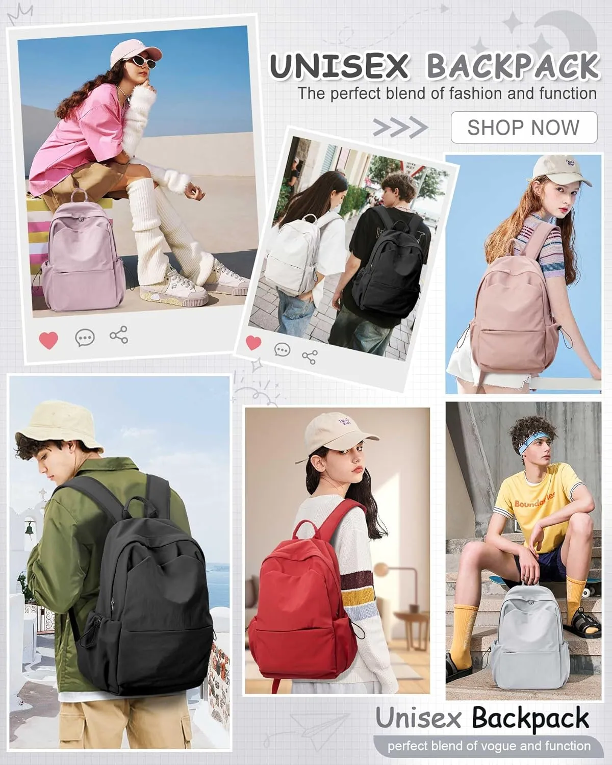 Small Grey Backpack for School Women Girls, Waterproof Bookbag Cute High School Back Pack for Men Teen Boys, Lightweight Travel College Backpack Mochilas Escolares para Casual Daypack Rucksack