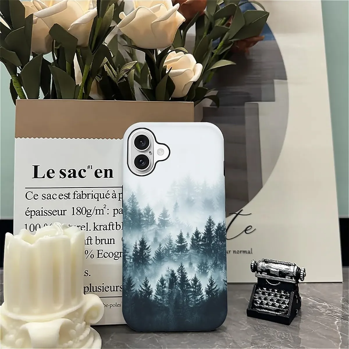 SmaMZ for iPhone 16 Case, T2 Misty Forest Shockproof Rugged Cover Dual Layer Soft TPU Hard PC Bumper Case Design for iPhone 16
