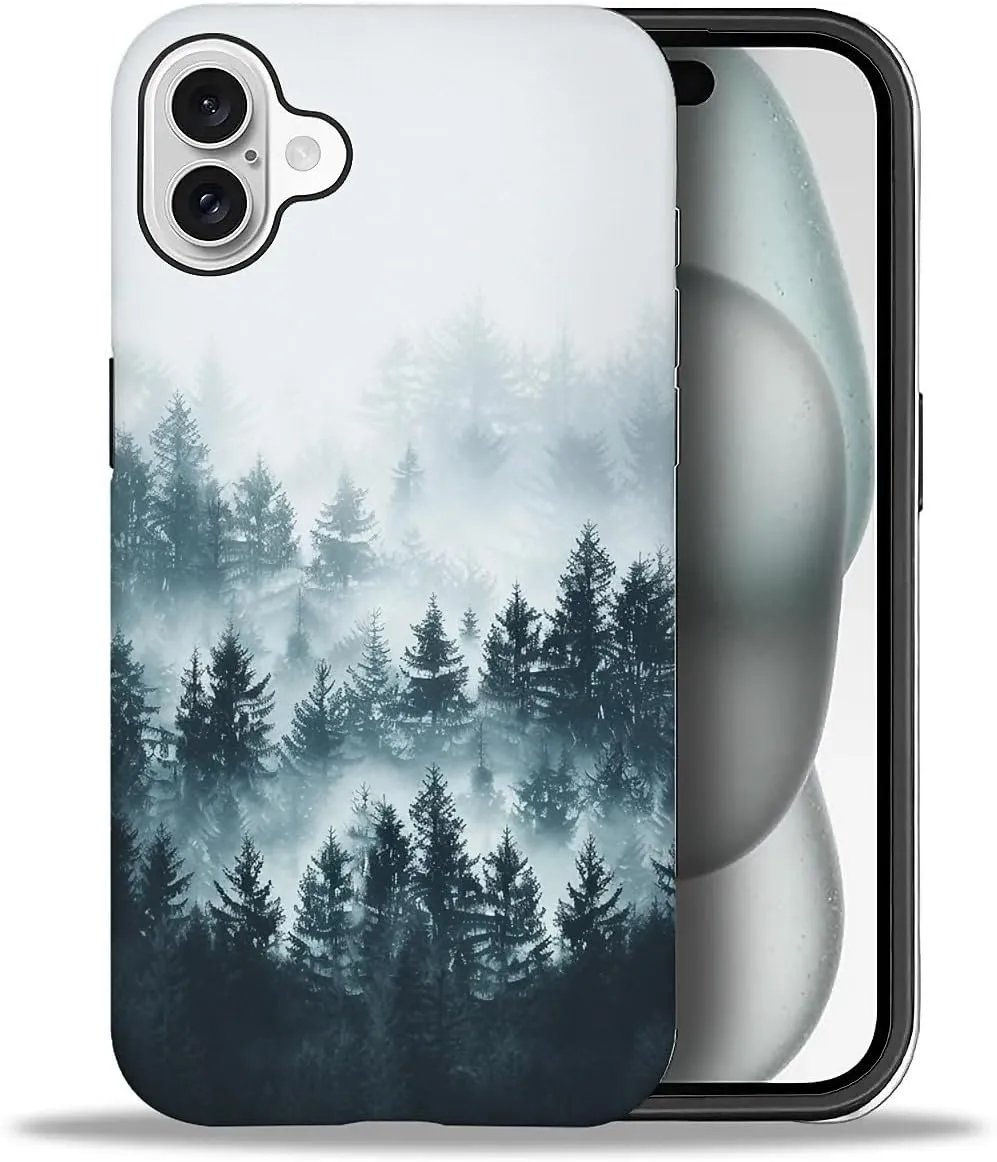 SmaMZ for iPhone 16 Case, T2 Misty Forest Shockproof Rugged Cover Dual Layer Soft TPU Hard PC Bumper Case Design for iPhone 16