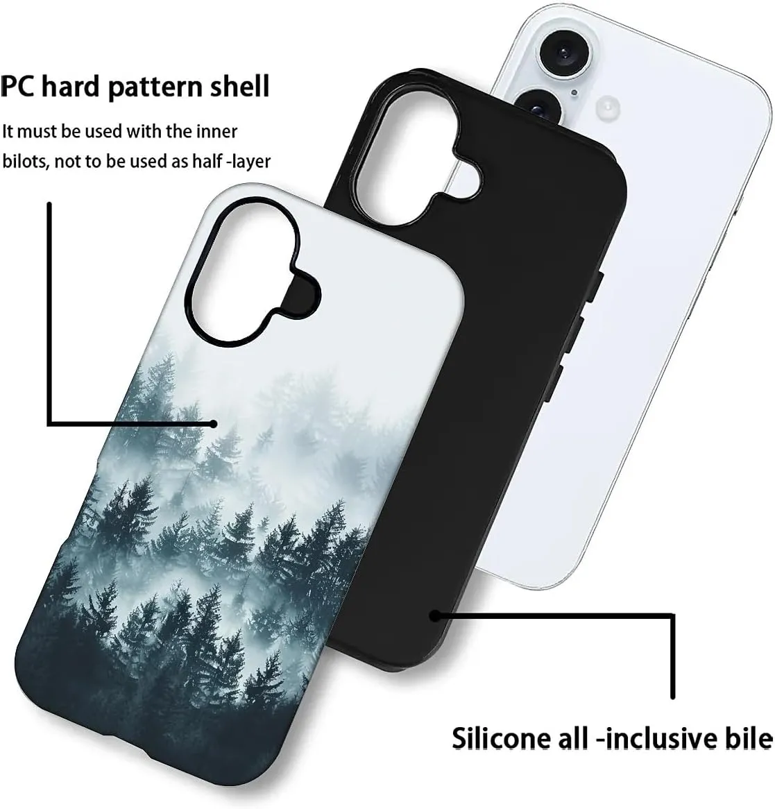 SmaMZ for iPhone 16 Case, T2 Misty Forest Shockproof Rugged Cover Dual Layer Soft TPU Hard PC Bumper Case Design for iPhone 16