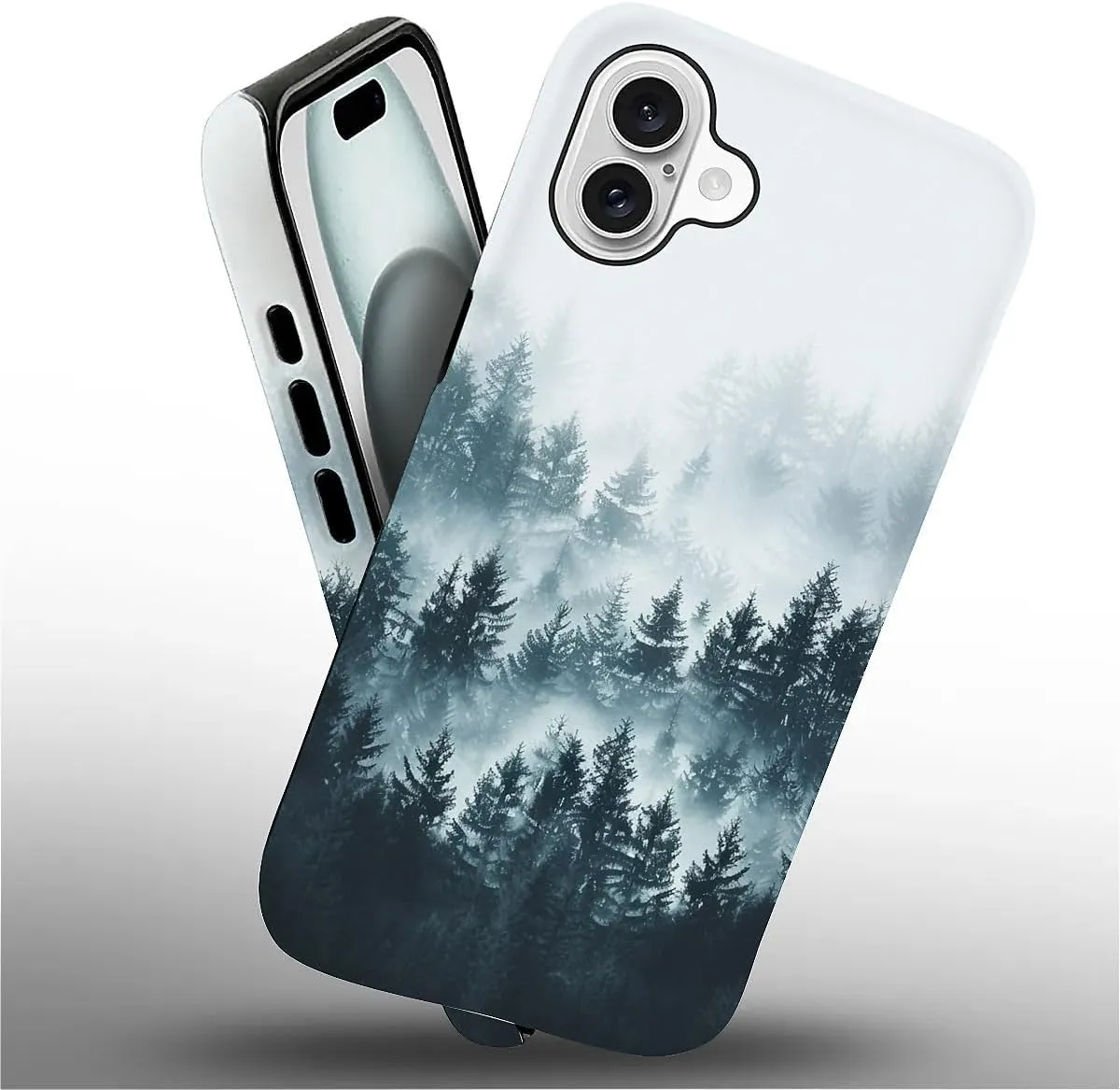 SmaMZ for iPhone 16 Case, T2 Misty Forest Shockproof Rugged Cover Dual Layer Soft TPU Hard PC Bumper Case Design for iPhone 16