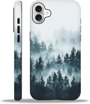 SmaMZ for iPhone 16 Case, T2 Misty Forest Shockproof Rugged Cover Dual Layer Soft TPU Hard PC Bumper Case Design for iPhone 16