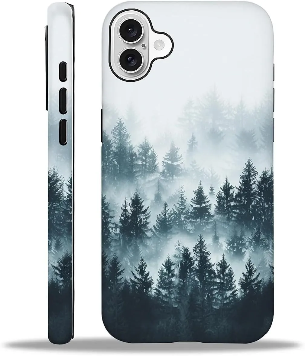 SmaMZ for iPhone 16 Case, T2 Misty Forest Shockproof Rugged Cover Dual Layer Soft TPU Hard PC Bumper Case Design for iPhone 16
