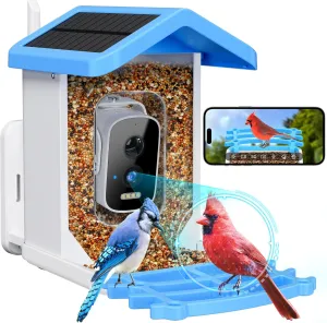 Smart Bird Feeder with Camera Solar Powered, 2.5k HD Video Bird Feeder Auto Capture & AI Identification, Real Time Notifications, Gift for Father, Blue