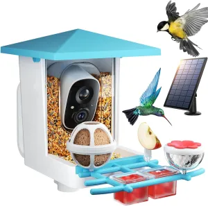 Smart Bird Feeder with Camera,Solar-Powered 2K HD Bird Watching Camera,3X Zoom & 173° View,AI Identify,Motion Alerts,IP65 Waterproof for Backyard Garden,Gift for Birdlovers