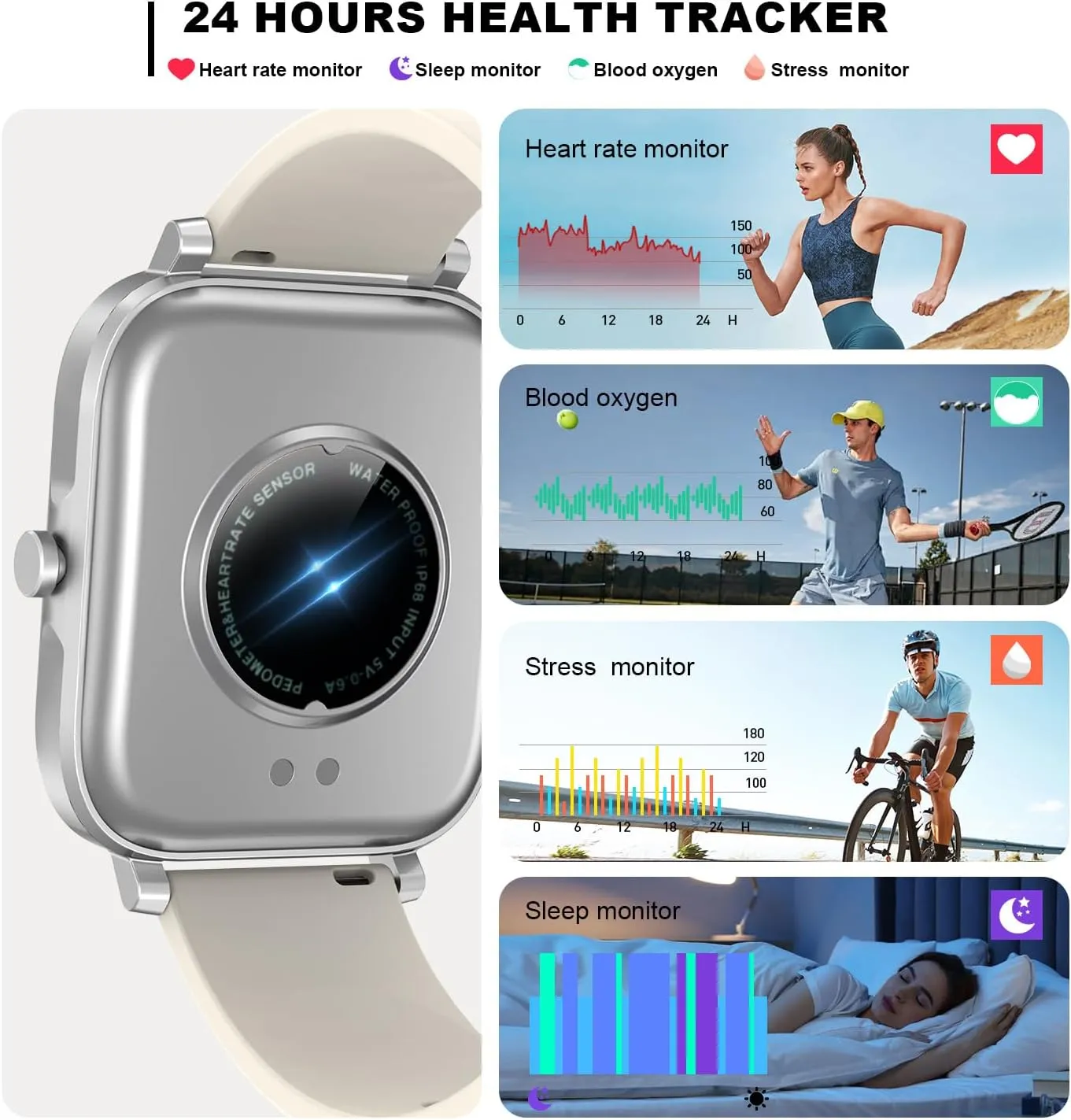 Smart Watch for Men Women SmartWatch 1.83" for iPhone Samsung Android Phone Compatible, Fitness Tracker Watch with Pedometer, Heart Rate/Sleep Monitor, Blood Oxygen, IP68 Waterproof