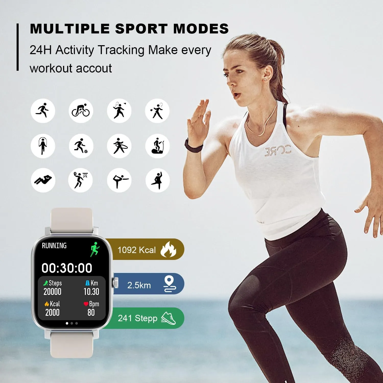 Smart Watch for Men Women SmartWatch 1.83" for iPhone Samsung Android Phone Compatible, Fitness Tracker Watch with Pedometer, Heart Rate/Sleep Monitor, Blood Oxygen, IP68 Waterproof
