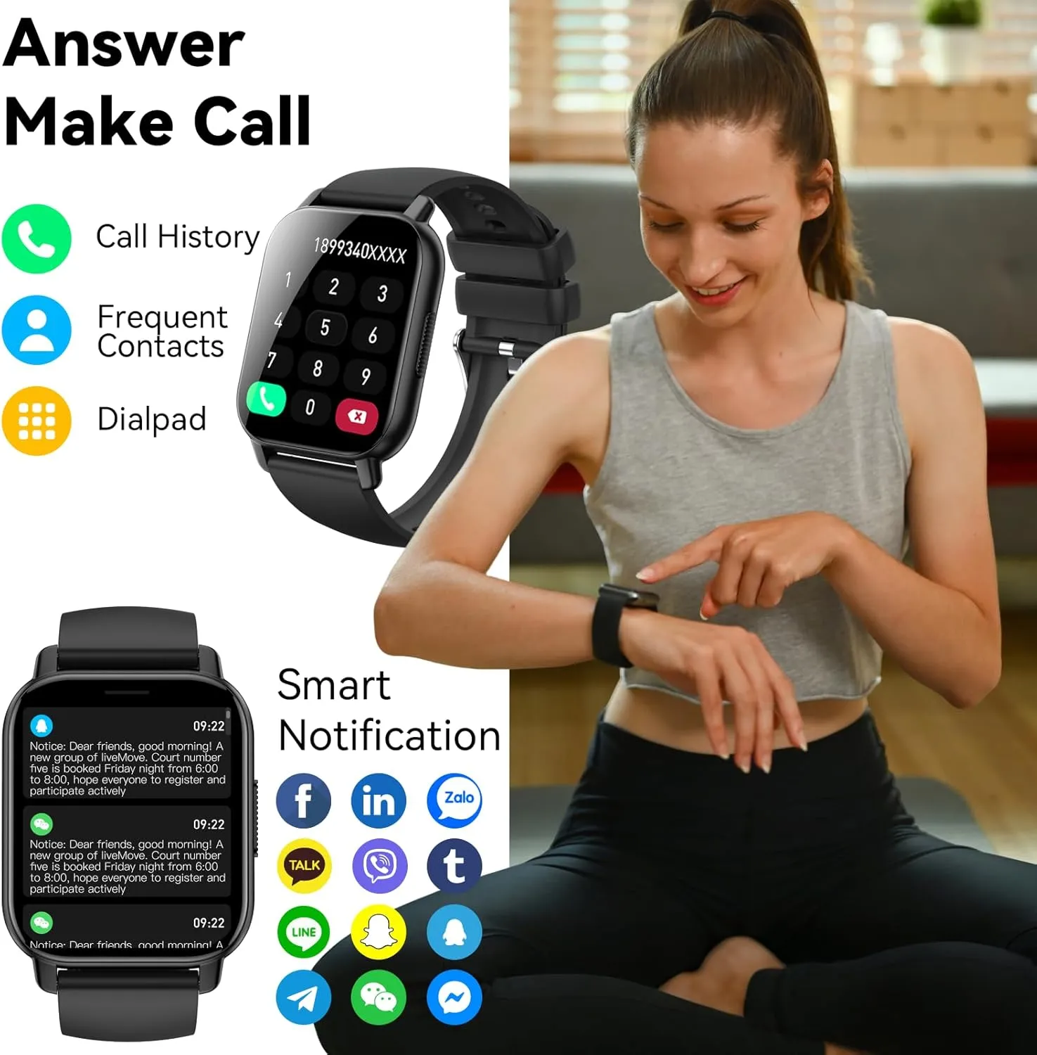 Smart Watch for Men Women with Bluetooth Call/Message Reminder, Smartwatch 1.85" Touch Screen, Fitness Watch Heart Rate/Sleep/Calories/Steps Monitor, 112  Sport Mode, Activity Tracker for Android iOS