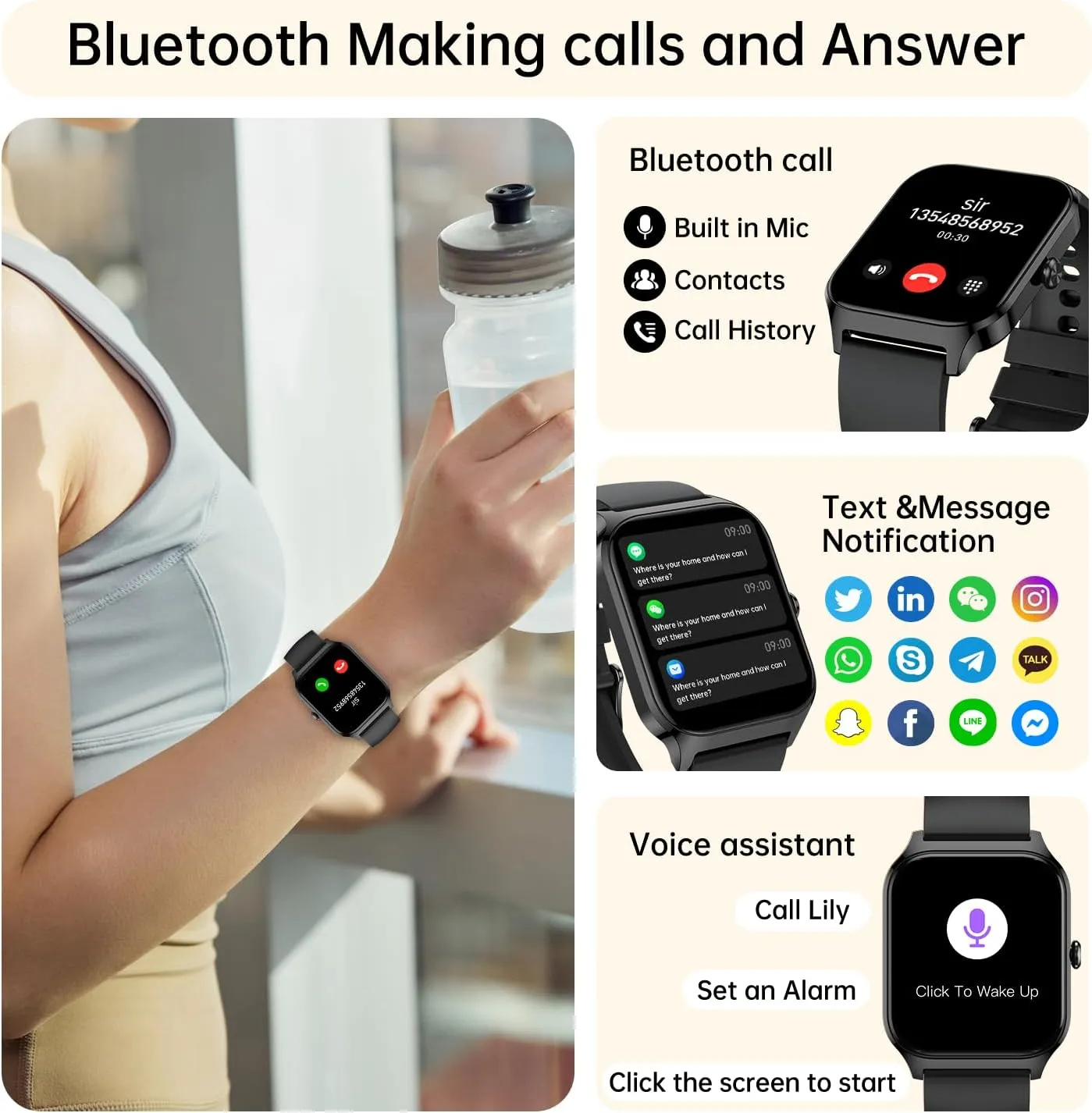 Smart Watch for Women Fitness Tracker: Waterproof Make/Answer Call Smart Watches for Women Running Digital Mens Watches Step Smartwatch Android Phones iPhone Samsung Compatible Heart Rate Monitor