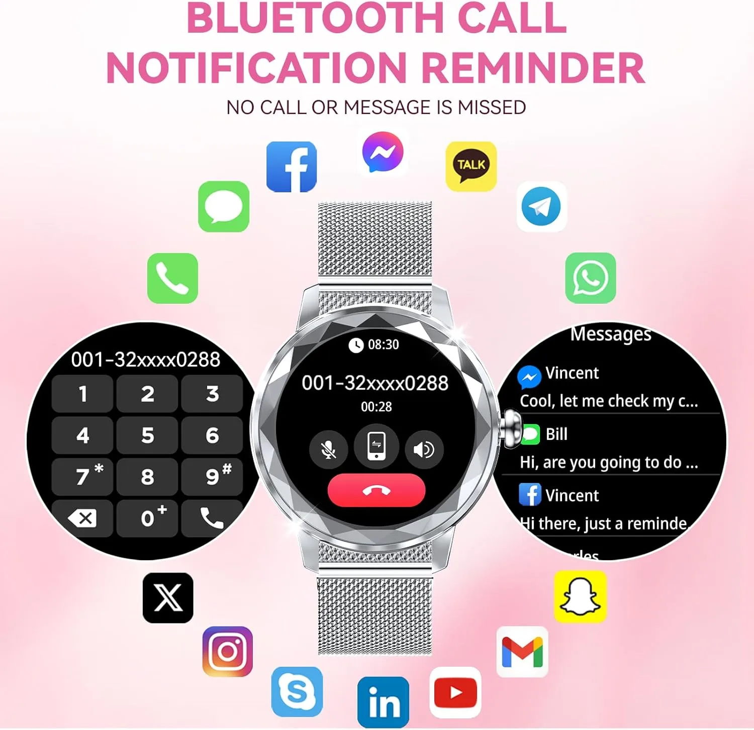 Smart Watch for Women with Make/Answer Call, 1.2" Adjustable Fitness Watch with Heart Rate Sleep Monitor Female Cycle and 100  Sports Modes for iOS Android (G02-Silver)