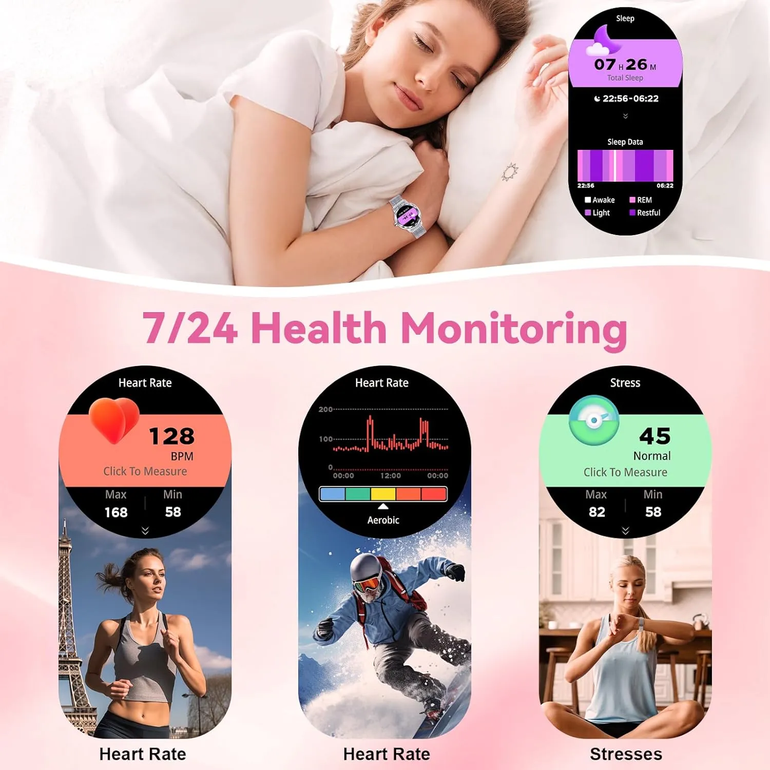 Smart Watch for Women with Make/Answer Call, 1.2" Adjustable Fitness Watch with Heart Rate Sleep Monitor Female Cycle and 100  Sports Modes for iOS Android (G02-Silver)