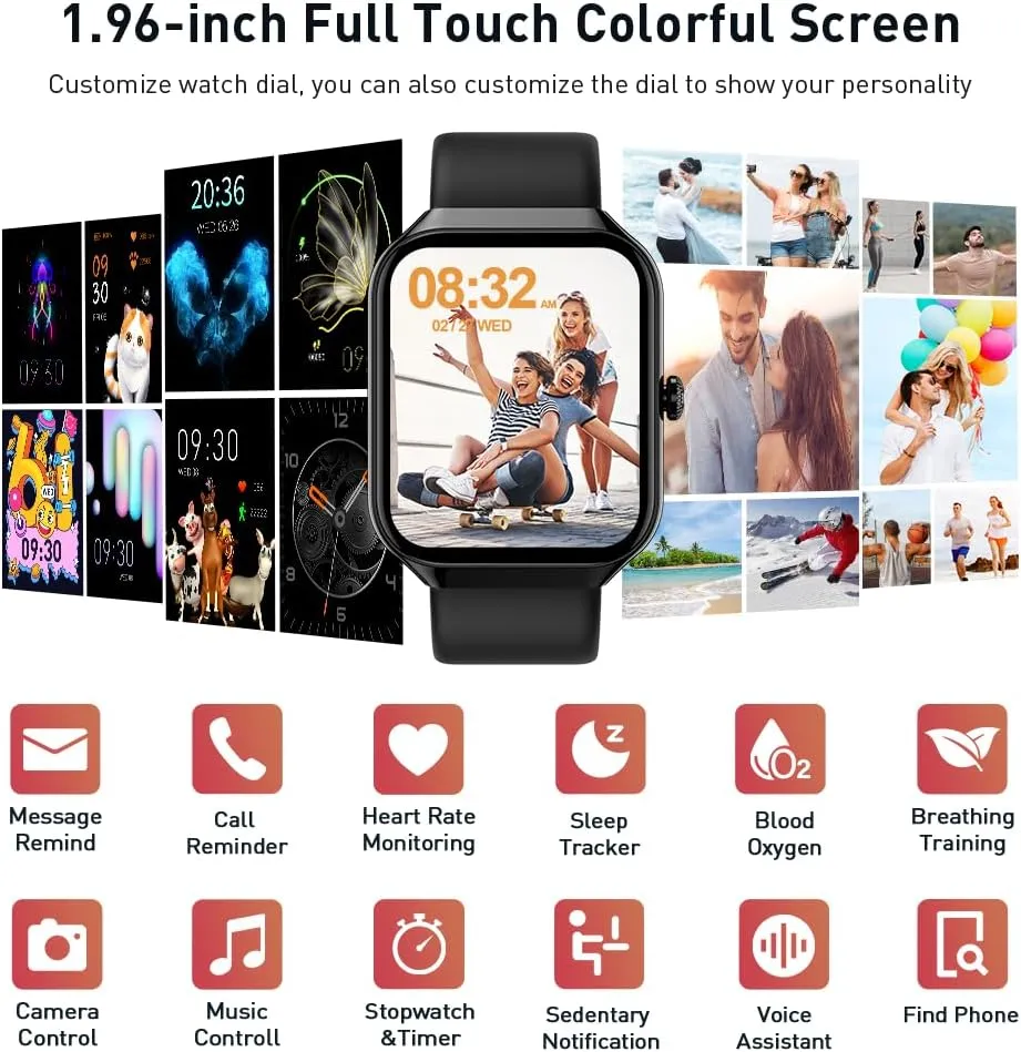 Smart Watch(Answer/Make Call), 1.96" HD Smartwatch for Men Women, 2025 New Fitness Watch with 112  Sport Modes, Heart Rate, Sleep Monitor, Pedometer, IP68 Waterproof Activity Tracker for Android iOS