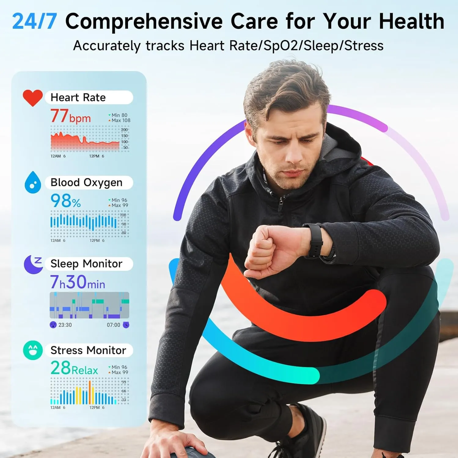 Smart Watches for Men, Alexa Built-in, 1.8" Smartwatch with Heart Rate/SpO2/Sleep/Stress, IP68 Waterproof Fitness Tracker with Bluetooth Call (Answer/Make), 101  Sports Modes, for Android & iPhone