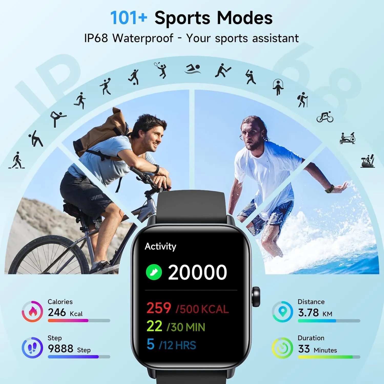 Smart Watches for Men, Alexa Built-in, 1.8" Smartwatch with Heart Rate/SpO2/Sleep/Stress, IP68 Waterproof Fitness Tracker with Bluetooth Call (Answer/Make), 101  Sports Modes, for Android & iPhone