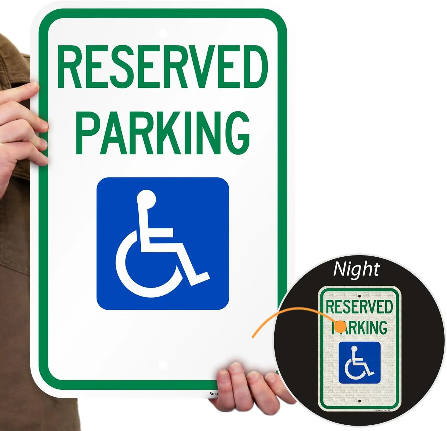 SmartSign (Pack of 2) 18 x 12 inch Federal Handicap Reserved Parking Sign, 120 mil Aluminum Composite (ACM), Engineer Grade Reflective Material, Blue/Green on White, Made in USA