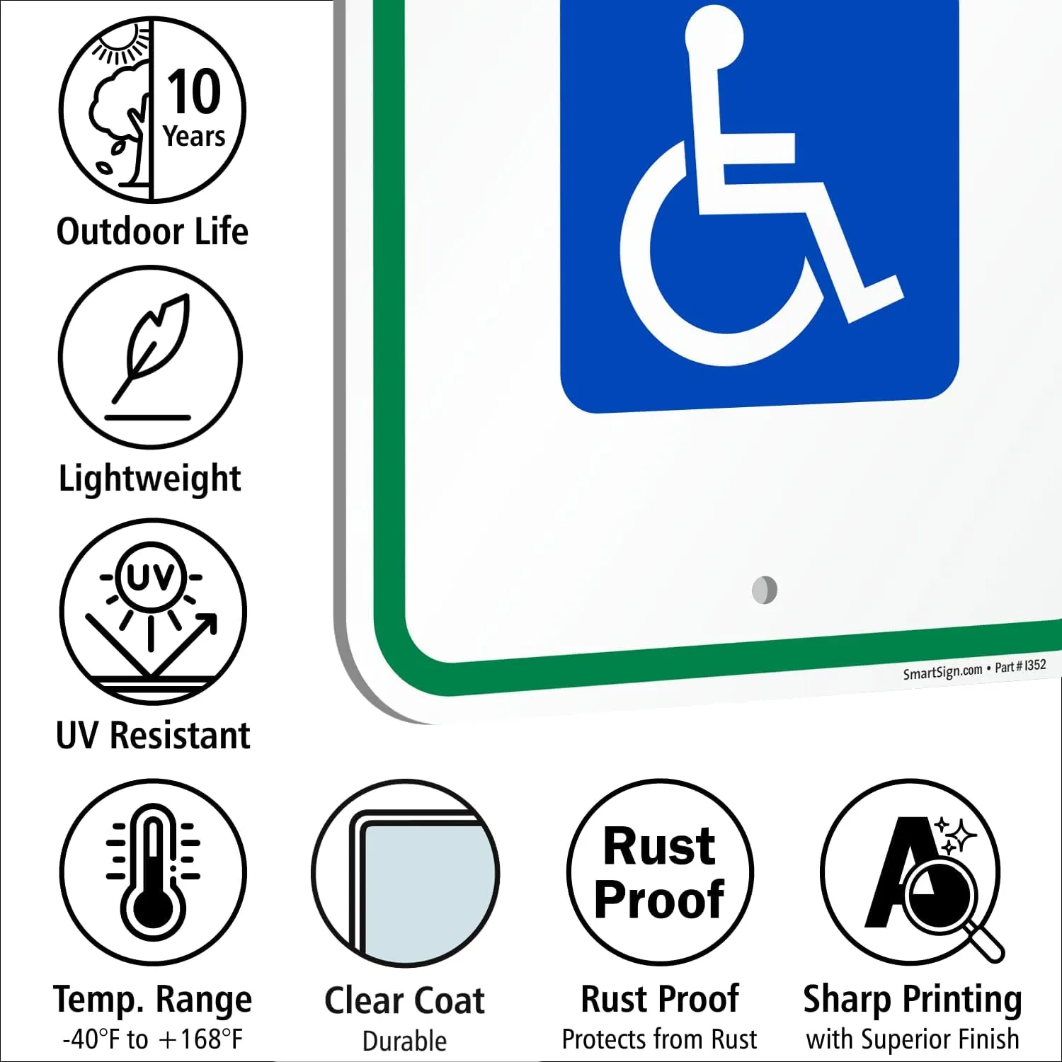 SmartSign (Pack of 2) 18 x 12 inch Federal Handicap Reserved Parking Sign, 120 mil Aluminum Composite (ACM), Engineer Grade Reflective Material, Blue/Green on White, Made in USA