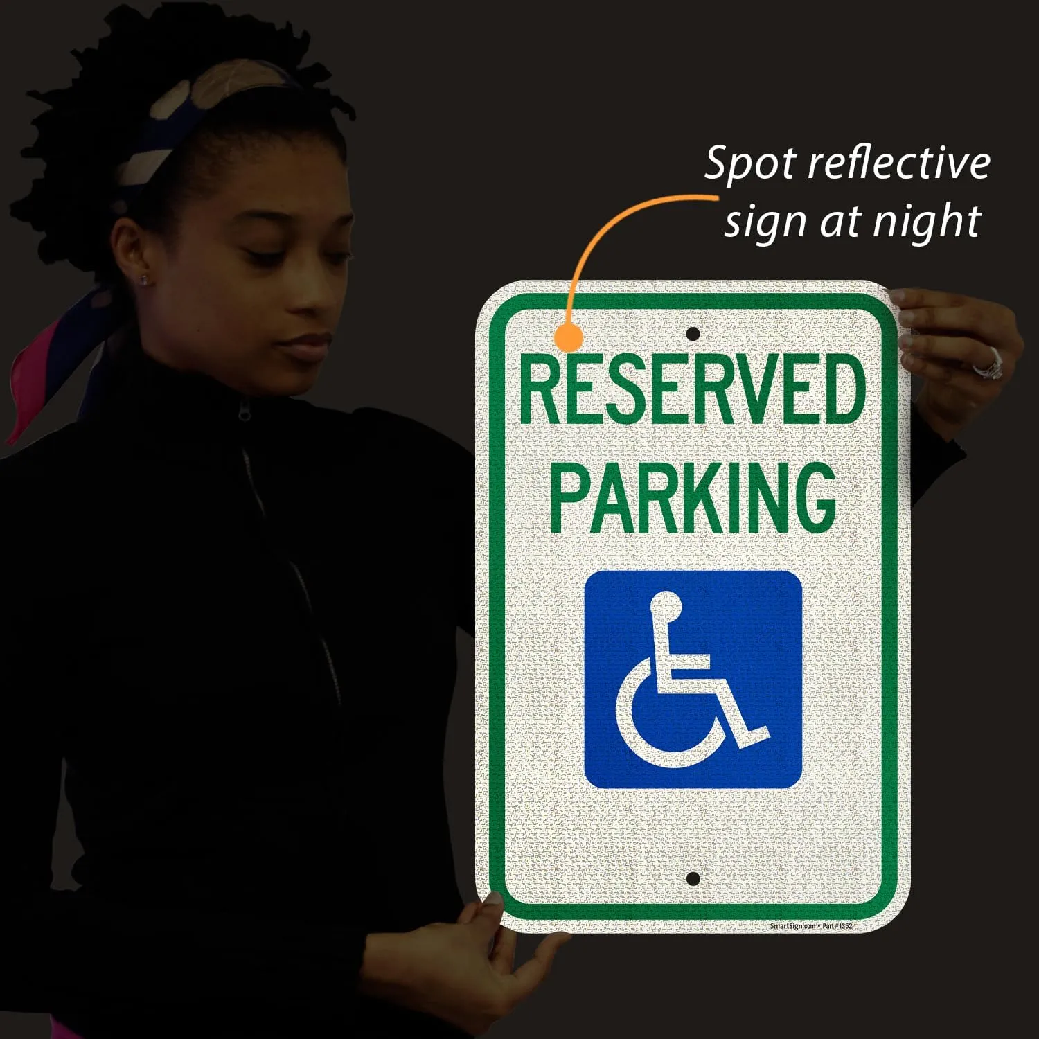 SmartSign (Pack of 2) 18 x 12 inch Federal Handicap Reserved Parking Sign, 120 mil Aluminum Composite (ACM), Engineer Grade Reflective Material, Blue/Green on White, Made in USA