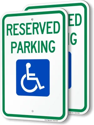 SmartSign (Pack of 2) 18 x 12 inch Federal Handicap Reserved Parking Sign, 120 mil Aluminum Composite (ACM), Engineer Grade Reflective Material, Blue/Green on White, Made in USA