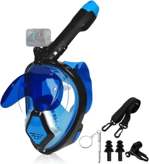 Snorkeling Gear for Adults, Full Face Snorkel Mask Adults with Camera Mount, Snorkel Mask for Glasses Wearers Check Valve Air Inlet Breathe Better, Panoramic View Snorkel Set