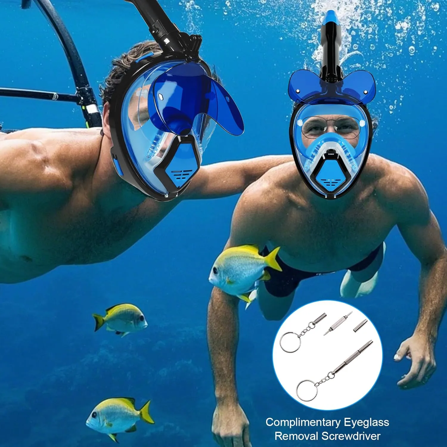 Snorkeling Gear for Adults, Full Face Snorkel Mask Adults with Camera Mount, Snorkel Mask for Glasses Wearers Check Valve Air Inlet Breathe Better, Panoramic View Snorkel Set