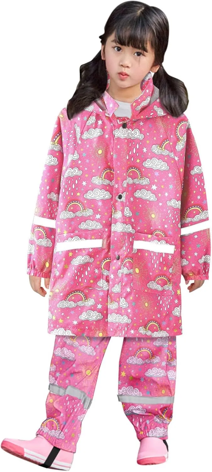 Soccer Rain Gear for Kids Reflective Raincoat Girls Hooded Rain Windproof Raincoat Trench Pants Outfits Hoodies Clothes