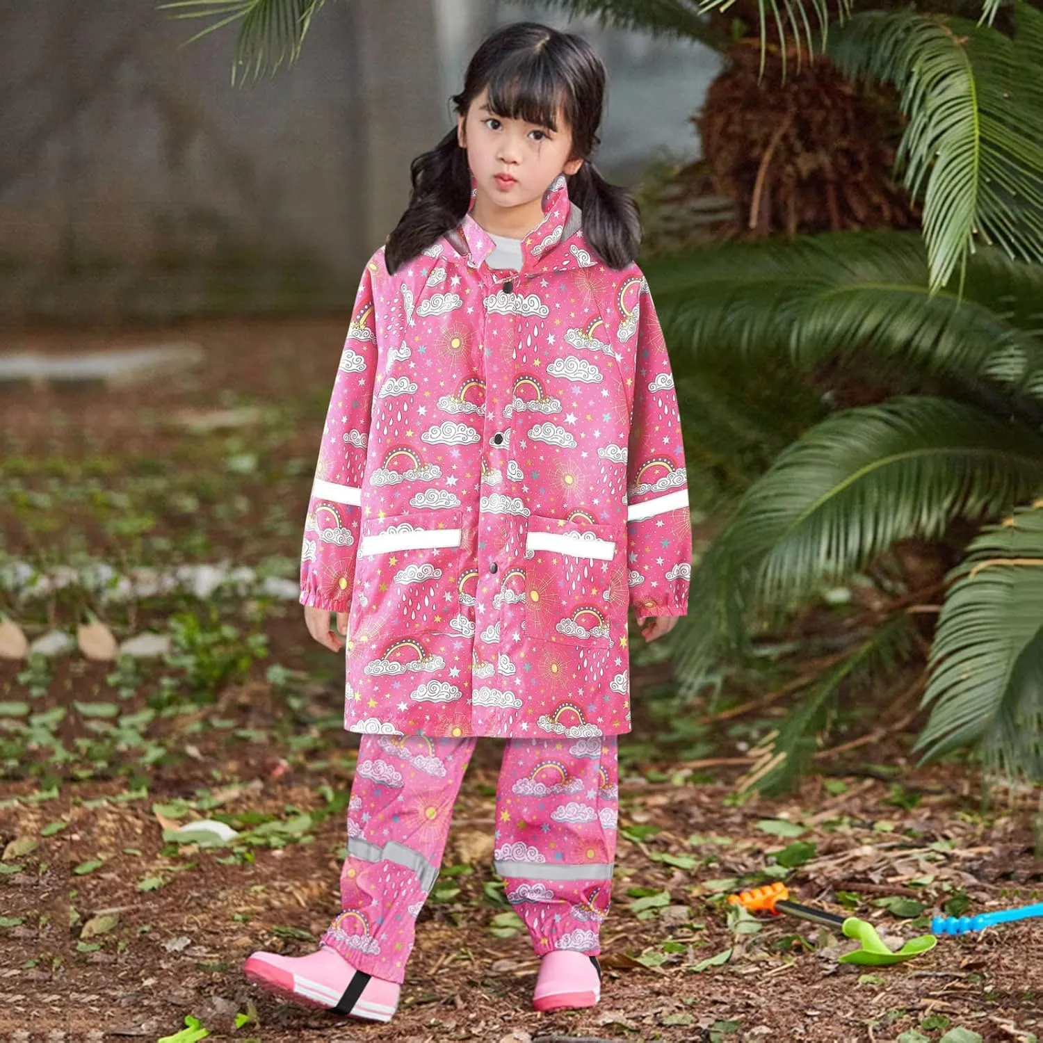 Soccer Rain Gear for Kids Reflective Raincoat Girls Hooded Rain Windproof Raincoat Trench Pants Outfits Hoodies Clothes