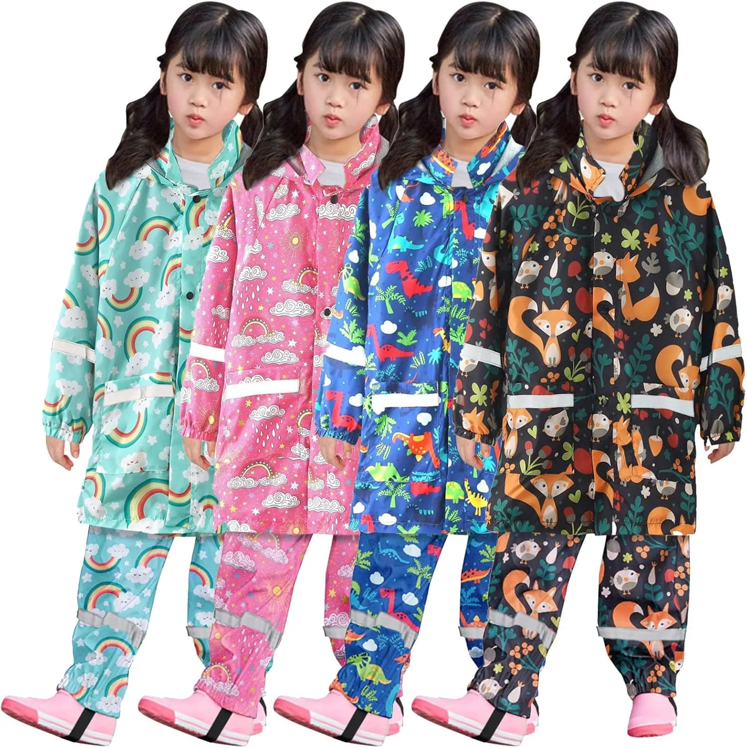 Soccer Rain Gear for Kids Reflective Raincoat Girls Hooded Rain Windproof Raincoat Trench Pants Outfits Hoodies Clothes