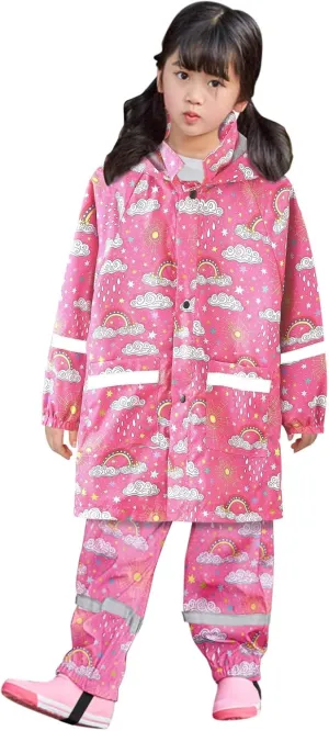 Soccer Rain Gear for Kids Reflective Raincoat Girls Hooded Rain Windproof Raincoat Trench Pants Outfits Hoodies Clothes