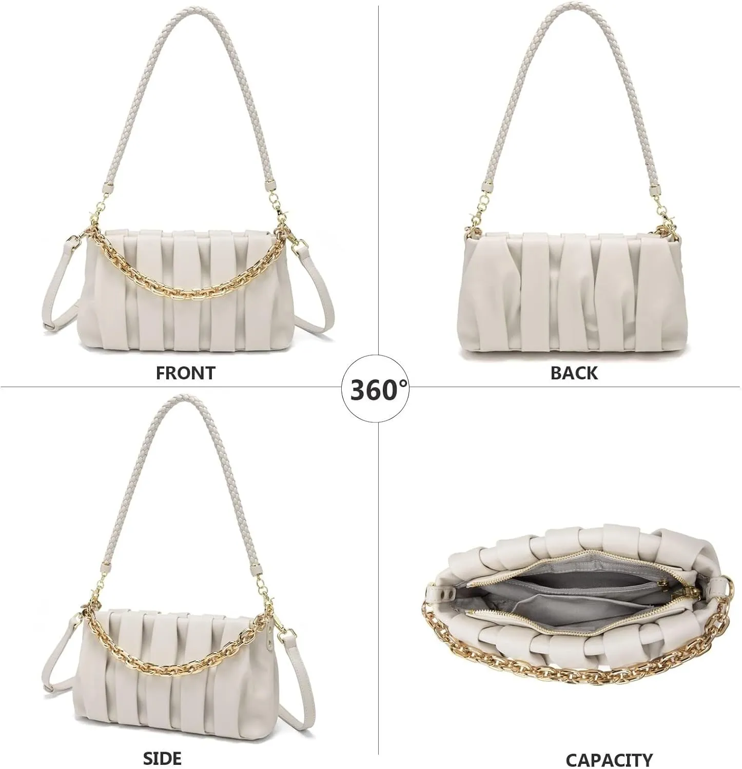 Soft Leather Trendy Crossbody Tote Handbag Gold Chain Clutch Pouch Bag Shoulder Dumpling Purse for Women