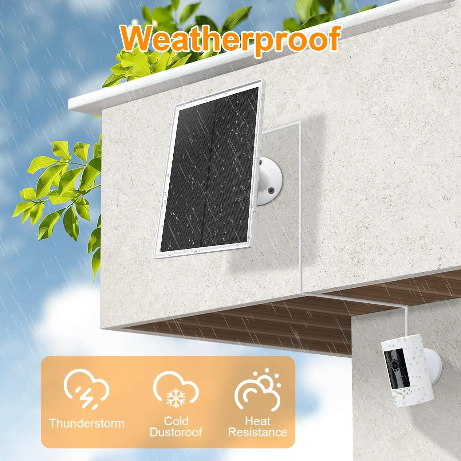 Solar Panel Charger for Ring Camera, Compatible with Ring Stick Up Cam Battery, Ring Spotlight Cam Battery, Not for Spotlight Plus/Pro, Waterproof, 6W Fast Charging (White)