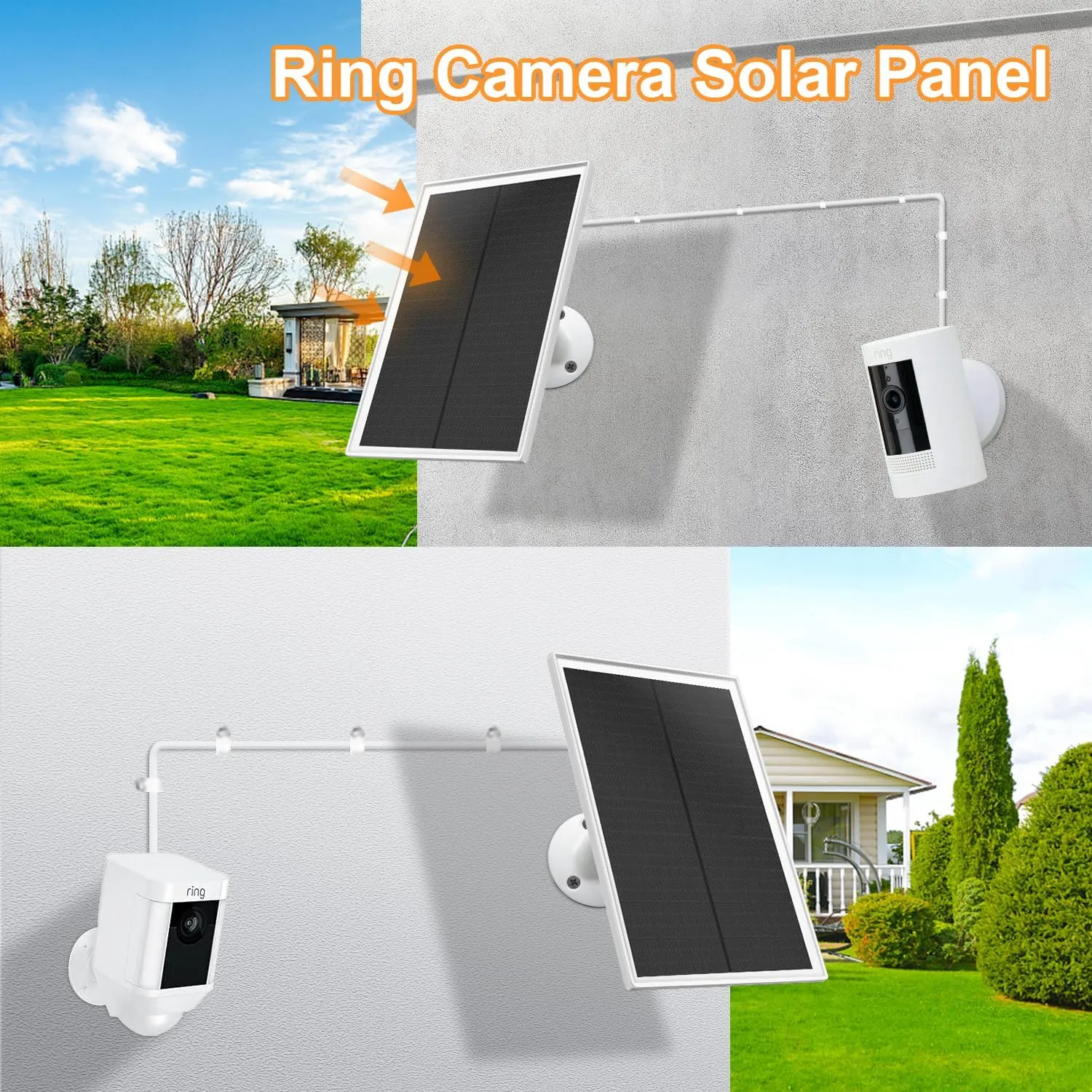 Solar Panel Charger for Ring Camera, Compatible with Ring Stick Up Cam Battery, Ring Spotlight Cam Battery, Not for Spotlight Plus/Pro, Waterproof, 6W Fast Charging (White)