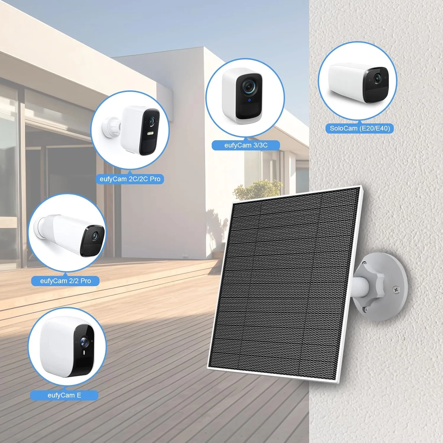 Solar Panel for Eufy Outdoor Camera, Camera Solar Panel Charger Compatible with Eufycam, Continuous Power Supply, 5W Solar Panel with 9.8ft Charging Cable, IP65 Waterproof, 2 Pack