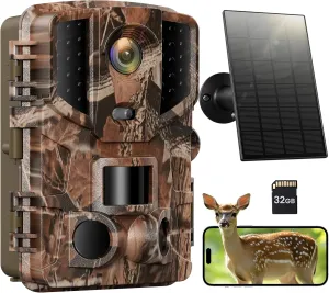 Solareye Trail Camera WiFi - 64MP 4K Game Camera with Night Vision Motion Activated with 32GB SD Card,120° Detection Angle,Built-in 5000mAh Battery 0.2s Trigger Speed IP66 for Wildlife Monitor (US)