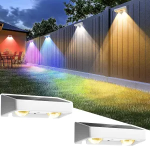 SOLPEX Solar Fence Lights Outdoor, 9 Fixed Colors ＆ Color Changing Fence Solar Lights Outdoor Waterproof IP65, LED Deck Lighting for Backyard Wall Step Patio Railing Pool Porch (2 Pack)