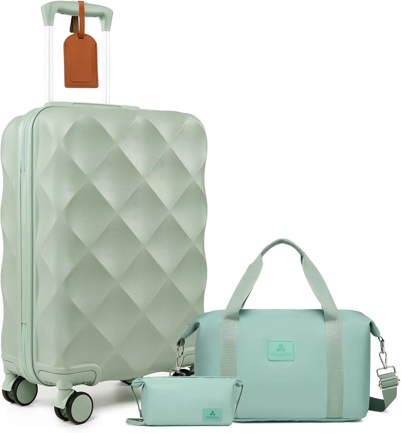 Somago Luggage Sets 20in Carry on Suitcase with TSA Lock YKK Zipper Spinner Wheels ABS Hardside Luggage 3 Piece Weekender Bags Travel Set, Matcha Green