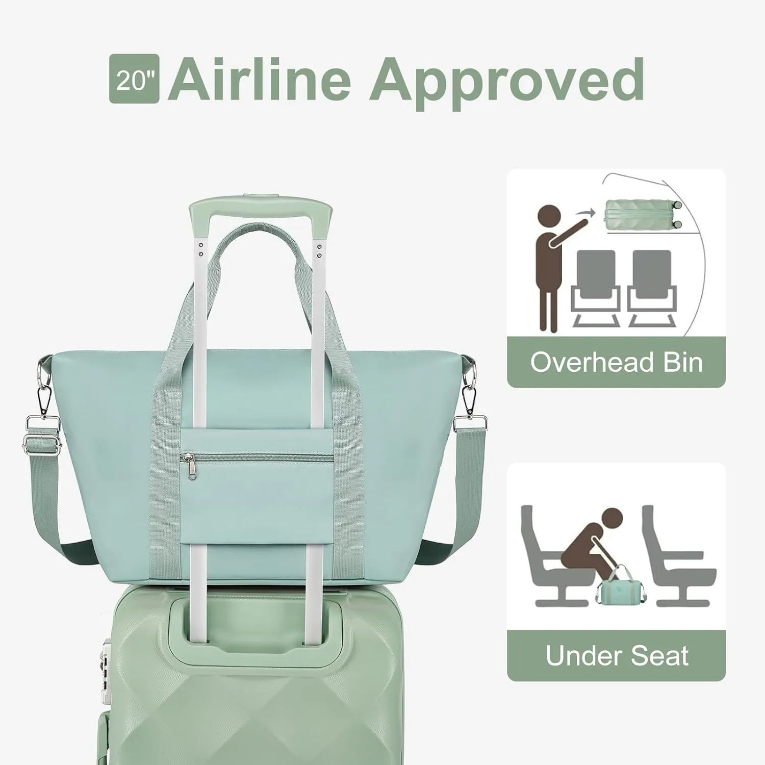 Somago Luggage Sets 20in Carry on Suitcase with TSA Lock YKK Zipper Spinner Wheels ABS Hardside Luggage 3 Piece Weekender Bags Travel Set, Matcha Green