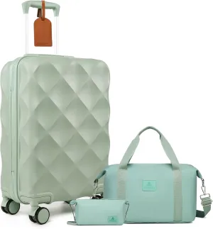 Somago Luggage Sets 20in Carry on Suitcase with TSA Lock YKK Zipper Spinner Wheels ABS Hardside Luggage 3 Piece Weekender Bags Travel Set, Matcha Green