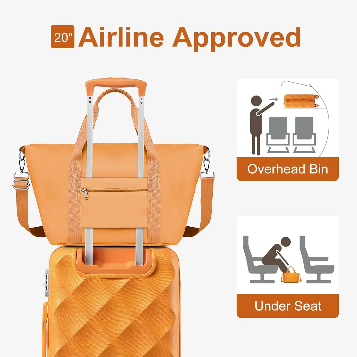 Somago Luggage Sets 20in Carry on Suitcase with TSA Lock YKK Zipper Spinner Wheels ABS Hardside Luggage 3 Piece Weekender Bags Travel Set, Orange