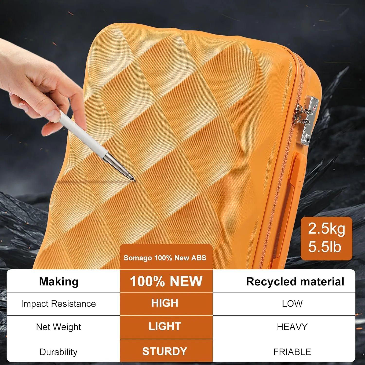 Somago Luggage Sets 20in Carry on Suitcase with TSA Lock YKK Zipper Spinner Wheels ABS Hardside Luggage 3 Piece Weekender Bags Travel Set, Orange