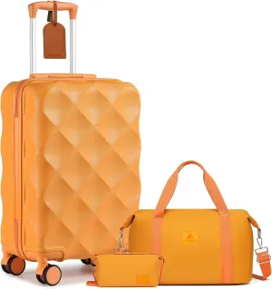 Somago Luggage Sets 20in Carry on Suitcase with TSA Lock YKK Zipper Spinner Wheels ABS Hardside Luggage 3 Piece Weekender Bags Travel Set, Orange
