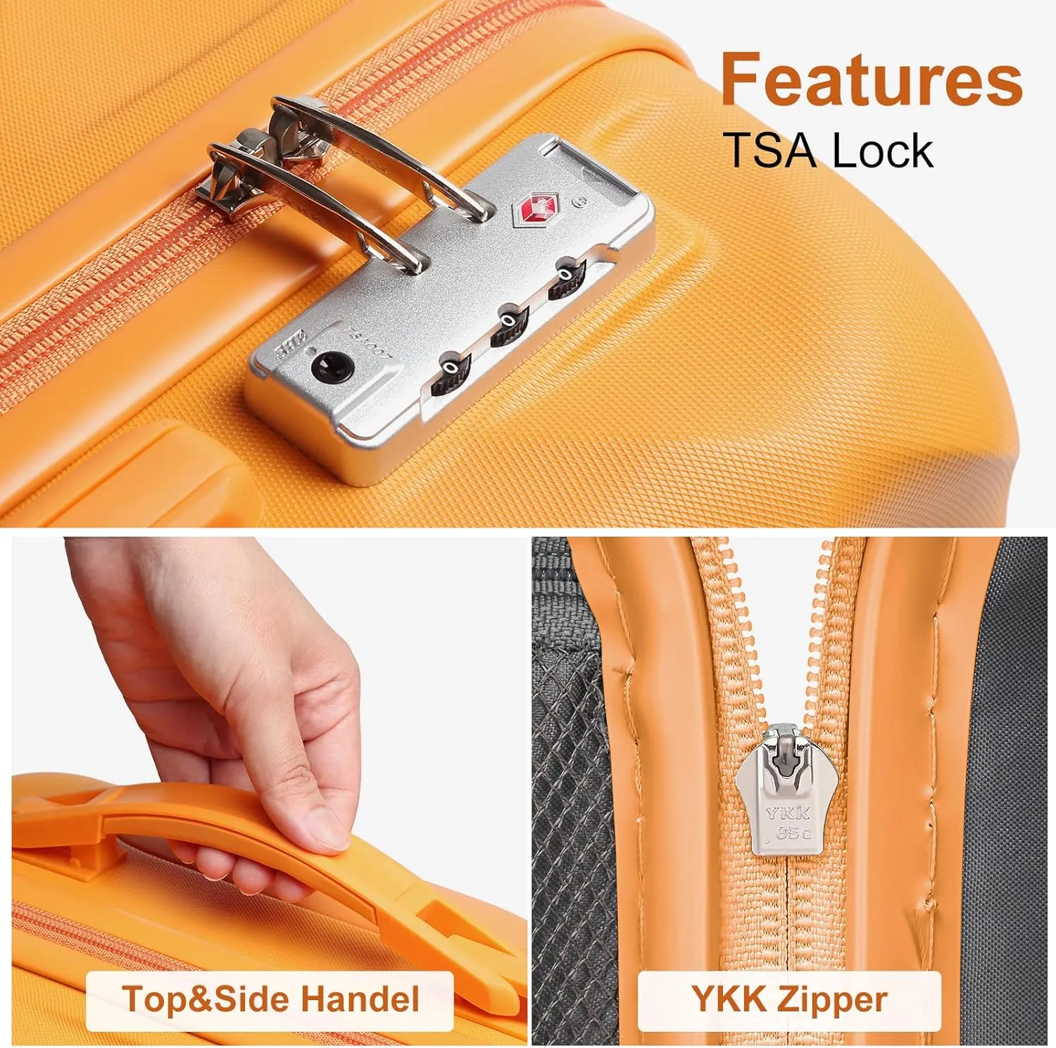 Somago Luggage Sets 20in Carry on Suitcase with TSA Lock YKK Zipper Spinner Wheels ABS Hardside Luggage 3 Piece Weekender Bags Travel Set, Orange