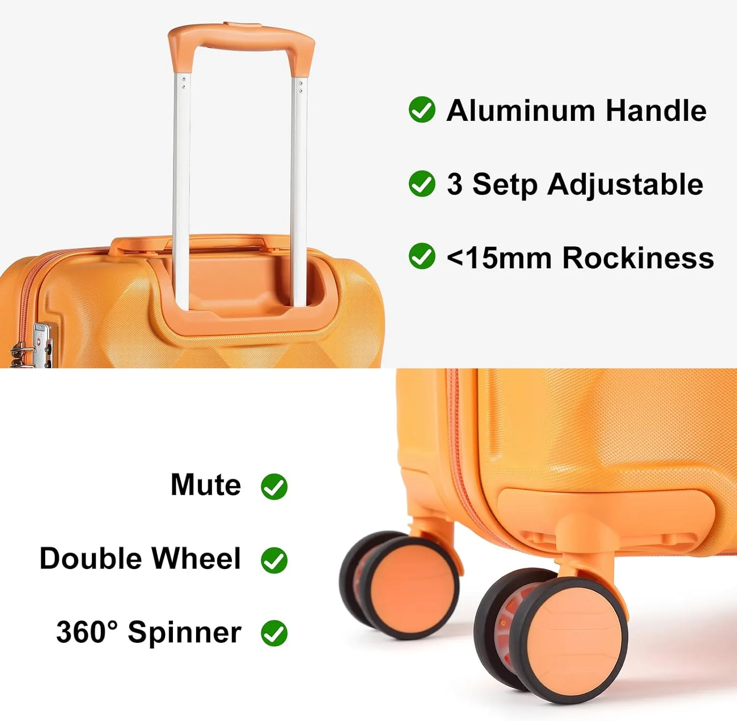 Somago Luggage Sets 20in Carry on Suitcase with TSA Lock YKK Zipper Spinner Wheels ABS Hardside Luggage 3 Piece Weekender Bags Travel Set, Orange