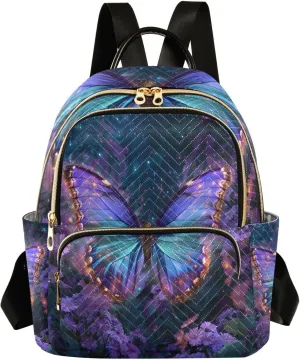 Sparkling Butterfly Daisy Mini Backpack Purse for Women Shoulder Bag Fashion Daypack Ladies Handbag Lightweight Travel Bag Rucksack