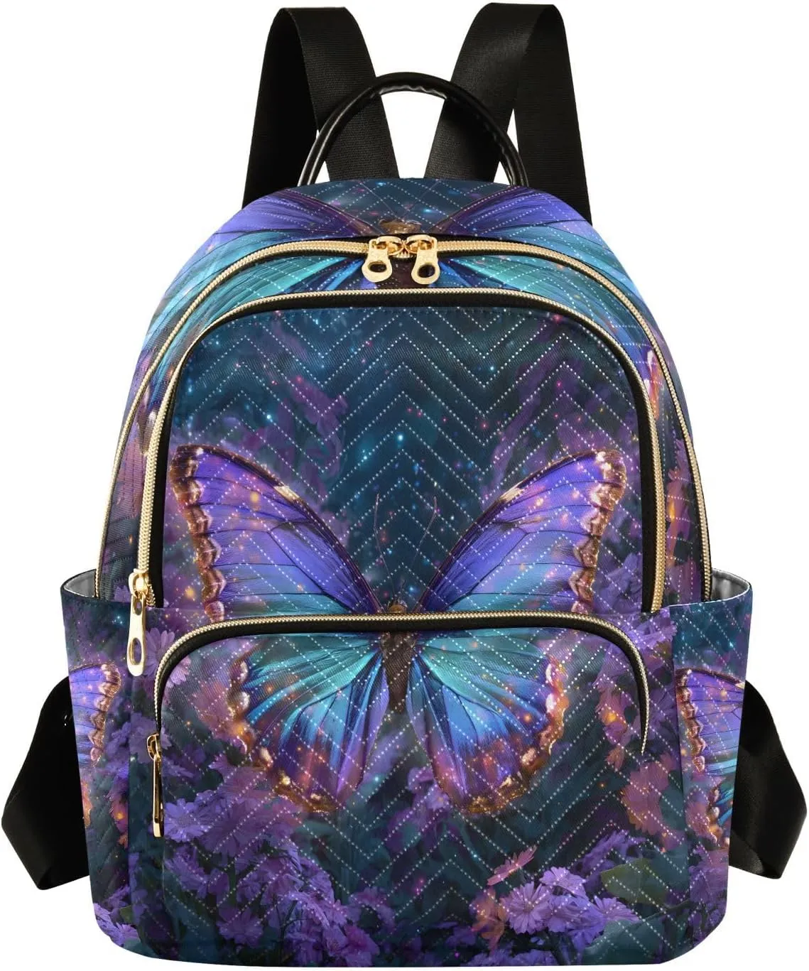 Sparkling Butterfly Daisy Mini Backpack Purse for Women Shoulder Bag Fashion Daypack Ladies Handbag Lightweight Travel Bag Rucksack