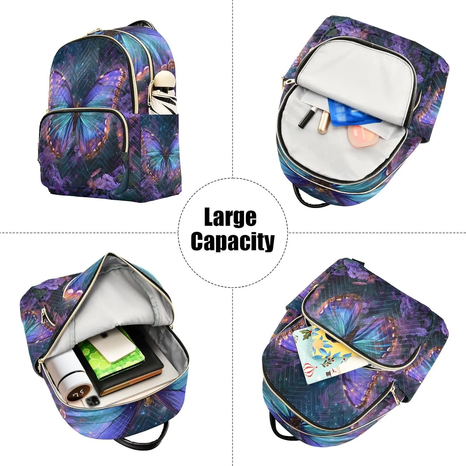 Sparkling Butterfly Daisy Mini Backpack Purse for Women Shoulder Bag Fashion Daypack Ladies Handbag Lightweight Travel Bag Rucksack